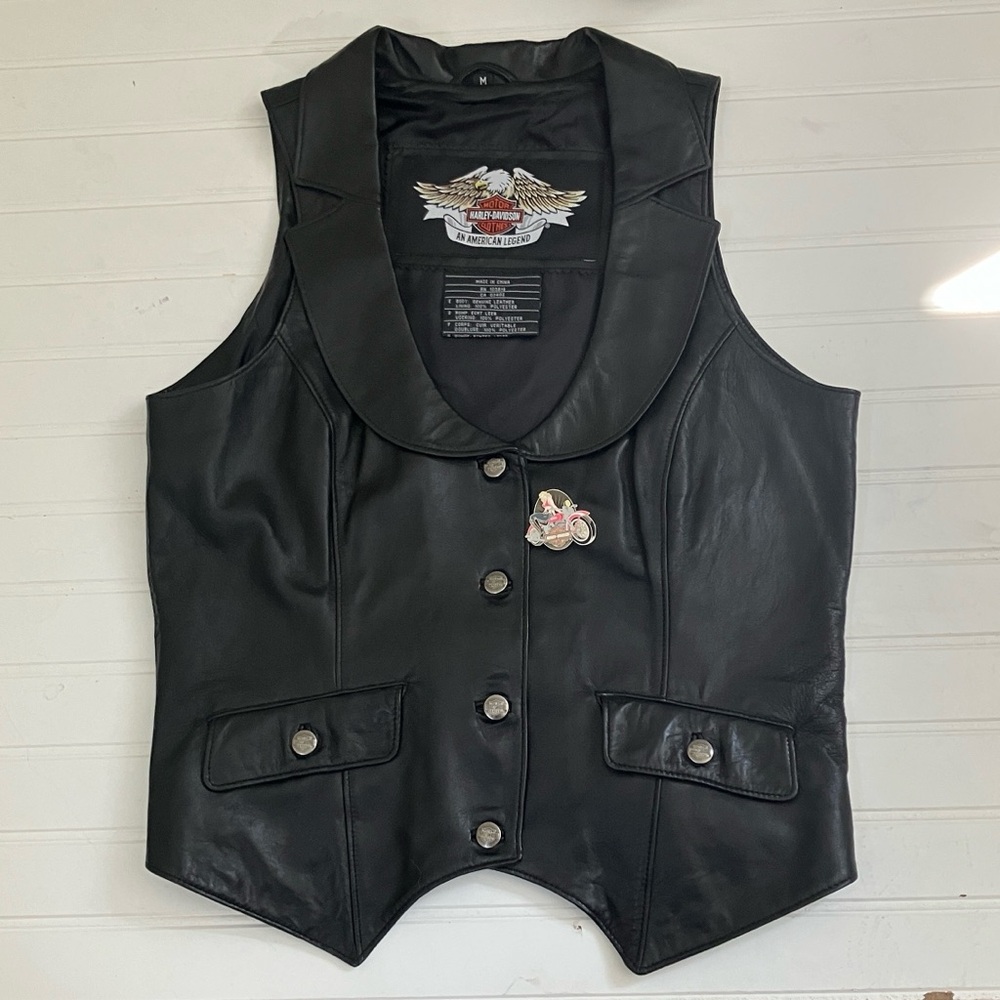 Vintage Harley-Davidson Black Leather Vest with Swarovski Crystal Detailing
